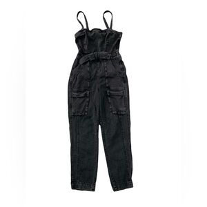 Free People Women’s Size Small Go West Cargo Utility Overalls in Washed Black